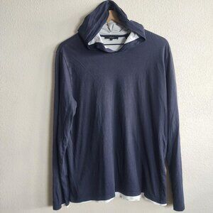 Vince Hoodie Mens Medium Navy Blue Pima Cotton Long Sleeve Layered M64429441